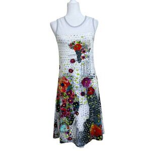 Simply Art by Dolcezza Dress Sleeveless White Colorful Floral Abstract Size XS
